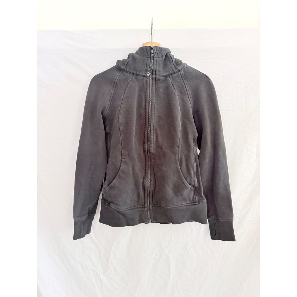 Lululemon Scuba Full-Zip Hoodie Womens Black Cotton Fleece Thumbholes Size 8